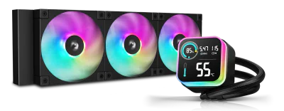 COOLER DeepCool "LQ360", skt. Intel si AMD, racire cu lichid, 3 x 120mm, 600 - 2400 RPM, iluminare RGB adresabil, afisaj LCD, negru "R-LQ360-BKLSMW-G-1"