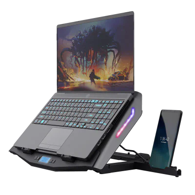 Cooler laptop Trust GXT 1127 Yoozy, pentru laptopuri cu diagonala de pana la 17.3", 2 ventilatoare, viteza rotatie 1500 RPM, interval zgomot 30 dBA - 35 dBA, iluminare RGB, negru