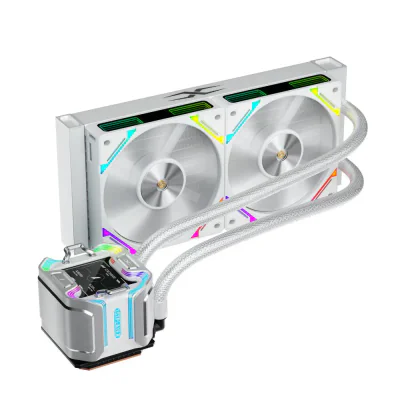 Cooler Procesor 1stPlayer® X-Starship 240-wh, display IPS personalizabil de 2, 4 inches, ARGB, compatibil AMD/Intel, alb