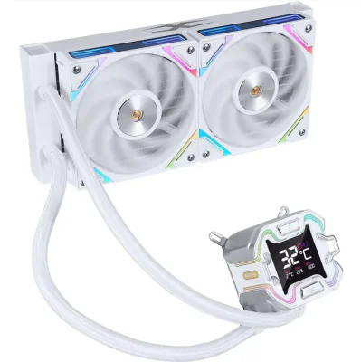 Cooler Procesor 1stPlayer X-Starship 240E-wh, display de 2,4 inches, aRGB, compatibil AMD/Intel, alb