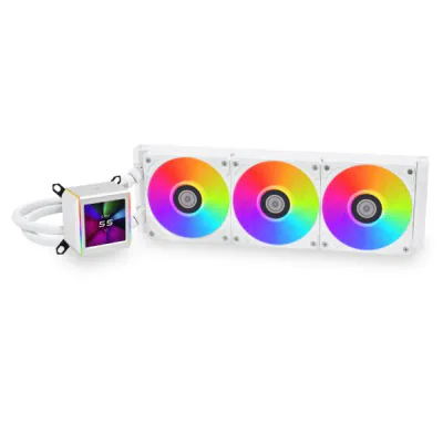 Cooler Procesor LIAN LI GALAHAD II LCD 360 ALB, marime radiator 360mm, 3 ventilatoare ARGB, Viteza ventilatoare 2450 RPM +/- 10%, Viteza pompa: 3200 +/- 10%, Suport AMD: AM4, AM5 suport INTEL: LGA 1700/1200/115X, Airflow: 79.9 CFM, Nivel de zgomot po