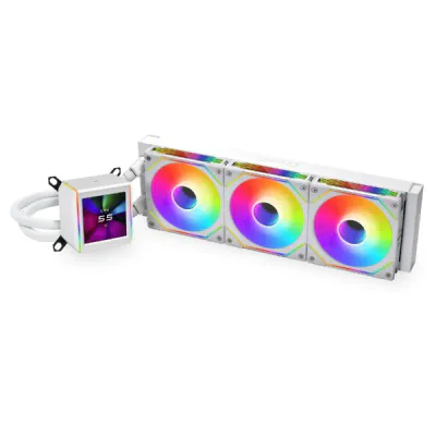 Cooler Procesor LIAN LI GALAHAD II LCD SL-INF 360 ALB, marime radiator 360mm, 3 ventilatoare ARGB, Viteza ventilatoare 2450 RPM +/- 10%, Viteza pompa: 3200 +/- 10%, Suport AMD: AM4, AM5 suport INTEL: LGA 1700/1200/115X/1851, Airflow: 79.9 CFM, Nivel 