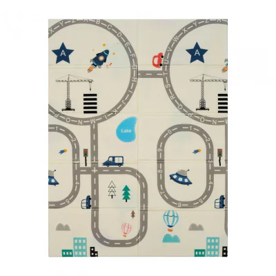 Covor de joaca pentru copii U-Grow, din spuma, pliabil, 2 fete, impermeabil, izolant, 120 x 180 x 1 cm, circuit