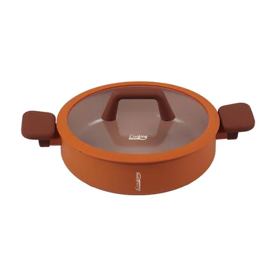 CRATITA ALUMINIU FORJAT CU CAPAC STICLA, 28 x 7.5 CM,  4.3 L,  TERRA ROSSA, COOKING BY HEINNER
