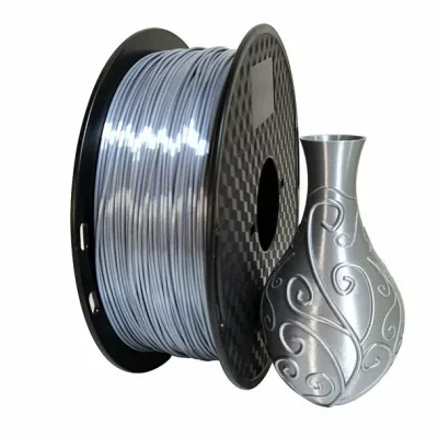 CREALITY PLA 3D Printer Filament, silk silver, Printing temperature: 190-220, Filament diameter: 1.75mm, Tensile strength: 60MPa, Size of filament wheel: Diameter 200mm, height 66mm, hole diameter 56mm. Utilizare: pana la 6 luni de la deschiderea amb