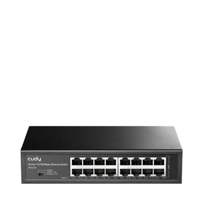 CUDY 16-Port 10/100 Mbps Switch, 16 10/100 Mbps RJ45 Ports, Switch/VLAN/Extend working mode DIP switch, Rack-mountable Steel Case, Power Saving, Plug & Play, Rack-Mount kits included