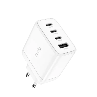 CUDY 4-Port 65W USB-C Charger with EU Plug, GaN, 3 x USB-C (65W max),1 x USB-A (30W max ),QC+PPS+PD 3.0, EU plug, Fast charge for iPhone 12 Series and above, Galaxy, iPad, Macbook and more
