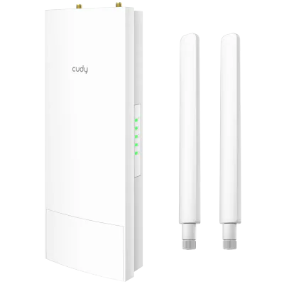 CUDY AC1200 WiFi Outdoor Repeater, Access Point, 867Mbps at 5GHz + 300Mbps at 2.4GHz, 1 x 100Mbps RJ45, 2 Detachable Antennas, 24V passive PoE, IP65 Waterproof, lightning protection, 24V passive PoE adapter included, Cudy APP