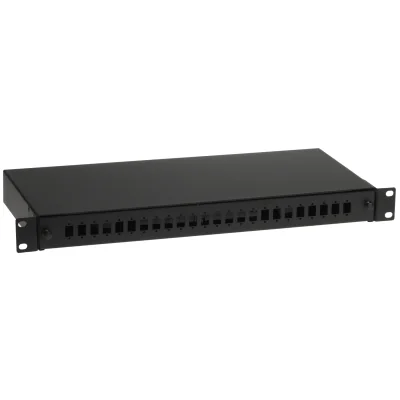 Cutie de distribuție fibră optică DELTA FIBER PPO-1U/24, rack 19", 1 U, neagră