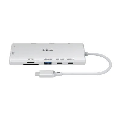 D-Link 10-in-1 USB-C Hub, USB 3.2 Gen 1 (3.1 Gen 1) Type-C, RJ-45, USB 3.2 Gen 1 (3.1 Gen 1) Type-A, USB 3.2 Gen 1 (3.1 Gen 1) Type-C, MicroSD (TransFlash), SD, 10000 Mbit/s, 60 Hz, 3860 x 2160