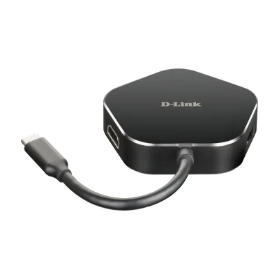 D-Link 4-in-1 USB-C Hub with HDMI and Power Delivery, Wired, Thunderbolt 3, 60 W, Aluminium, Black, 5 Gbit/s, 4096 x 2160 pixels