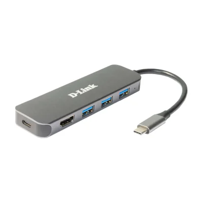 D-Link 5-in-1 USB-C Hub with HDMI/Power Delivery, Wired, USB Type-C, 60 W, Grey, 5 Gbit/s, 4K Ultra HD