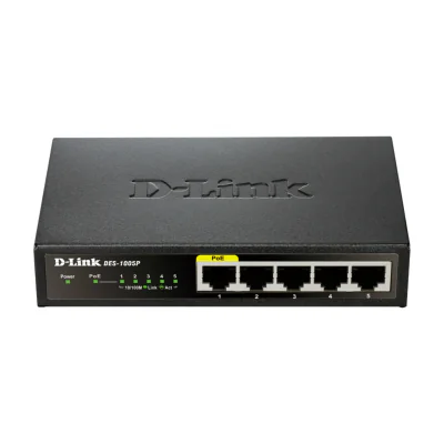 D-Link DES-1005P, Unmanaged, L2, Fast Ethernet (10/100), Full duplex, Power over Ethernet (PoE)