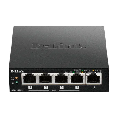 D-Link DGS-1005P/E, Unmanaged, Gigabit Ethernet (10/100/1000), Full duplex, Power over Ethernet (PoE), Wall mountable