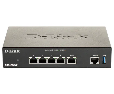 D-Link DSR-250V2, 802.11g, Ethernet LAN, Black, Desktop/pole router