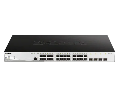 D-Link Switch DGS-1210-28P/ME, 24 porturi Gigabit PoE Base-T, 4 porturi SFP1000Mbps, Capacity 56Gbps, 19" Rackmount, WebSmart, 2*fan