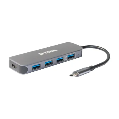 D-Link USB-C to 4-Port USB 3.0 Hub with Power Delivery, USB Type-C, USB 3.2 Gen 1 (3.1 Gen 1) Type-A, USB Type-C, 5000 Mbit/s, Grey, 60 W, Power