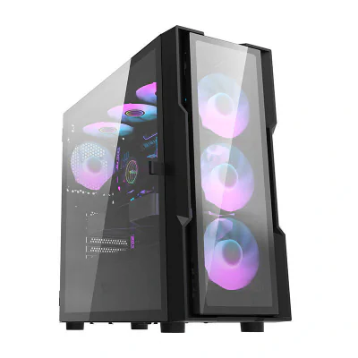 Darkflash DK431 carcasă de calculator din sticlă (negru) + 4 ventilatoare RGB