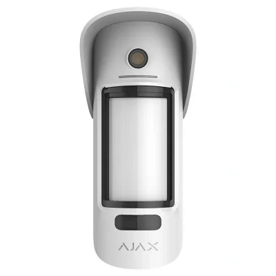Detector de miscare PIR MotionCam Outdoor, anti-masking si imunitate animale, wireless, alb - AJAX; Detectie miscare: 3 ÷ 15 m ajustabila, Unghi camera: 105° orizontal, 50° vertical, Sensibilitate: ajustabila 3 nivele; Unghi detectie: 90° orizontal, 