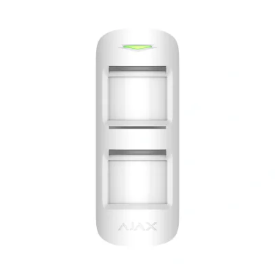 Detector de miscare PIR MotionProtect Outdoor, anti-masking si imunitate animale, wireless, alb - AJAX; Protectie exterioara eficienta prin senzor de miscare PIR; Detectie miscare: 3 - 15 m reglabila la montare h = 1m , Sensibilitate: ajustabila 3 ni