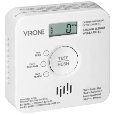 Detector de monoxid de carbon (CO) Virone DC-11, senzor electrochimic, 2 x LR6 (AA)