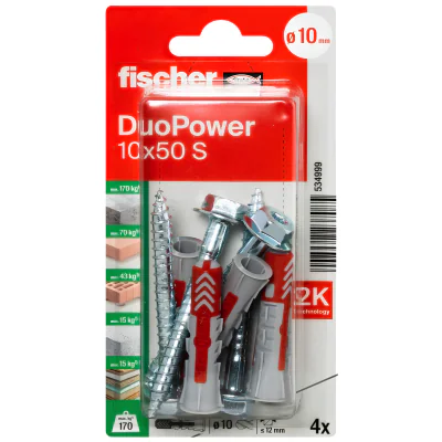 Diblu universal Fischer DUOPOWER-10X50S*P4, set 4 buc., foraj 10 mm