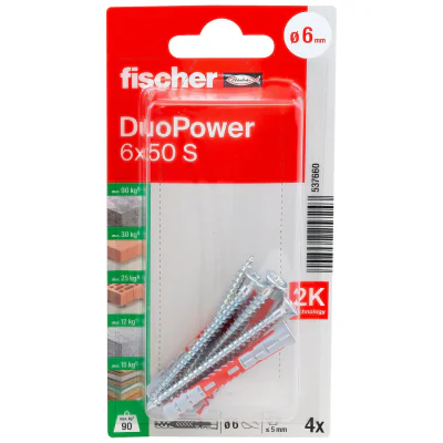 Diblu universal Fischer DUOPOWER-6X50S*P4, set 4 buc., foraj 6 mm