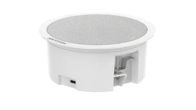 Difuzor de tavan Hikvision DS-QAZ0203G1-S, putere difuzor: 3W, senzitivitate: 93 dB, frecventa: 300 Hz to 15 kHz, SNR: 82 dB, dimensiuni: Ø179 mm × 77.5 mm , greutate: 0.3kg.