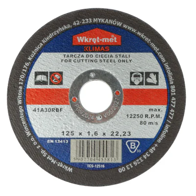 Disc de corindon pentru tăiere oțel KLIMAS TCS-12516, Ø 125 mm, grosime 1,6 mm