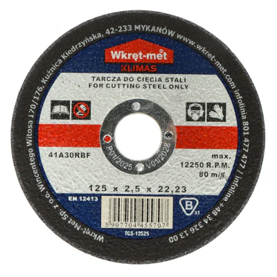 Disc de corindon pentru tăiere oțel KLIMAS TCS-12525, Ø 125 mm, grosime 2,5 mm