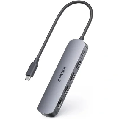 DOCKING Station Anker 5-in-1, porturi: 1 x USB-C, 3 x USB-A, 1 x HDMI 4K la 30Hz, PD 90W, conectare prin USB-C, gri, "A8357HA0"
