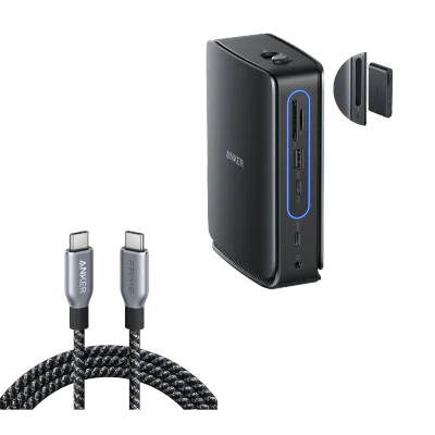 DOCKING Station Anker Nano 13-in-1, porturi: 3 x USB-C, 3 x USB-A, 2xHDMI, 1xDisplay port, RJ-45 1Gbps, SD,TF, mini HUB 6-in-1 detasabil, conectare prin USB-C, retea, gri, "A83C3311"