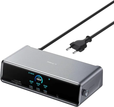 DOCKING Station Anker Prime 14-in-1, porturi: 3 x USB-C, 3 x USB-A, 2xHDMI, 1xDisplay port, RJ-45 2.5Gbps, SD,TF, afisaj digital, PD 140W, conectare prin USB-C, retea, gri, "A83B33A1"