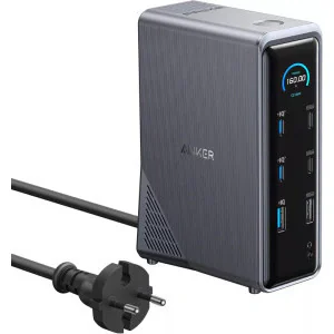DOCKING Station Anker Prime, porturi: USB Type-C x 4, USB 3.1 gen2 x 5, HDMI 4K @60Hz x 2, 1 x RJ-45 10 Gbps, PD 100W, conectare prin USB-C, retea 220V, display LED, negru, "A83B63A1"