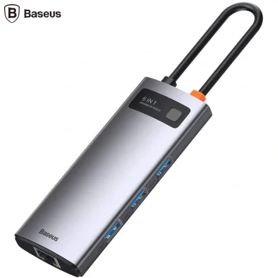 DOCKING Station Baseus Metal Gleam,conec PC USB-C, USB 3.0x3, RJ-45 Gigabit LANx1, USB-Cx1 PD 100W 5V/9V/14.5V/20V 5A (Max.), HDMIx1/4K/30Hz,gri "CAHUB-CW0G" - 6953156204645