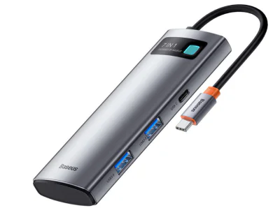 DOCKING Station Baseus Metal Gleam,conectare PC USB-C,USB 3.0x2,USB-Cx1,SDx1, MicroSDx1, USB-Cx1 PD 100W 5V/9V/14.5V/20V 5A(Max.),HDMIx1/4K/30Hz,gri "WKWG020113" -6932172602635