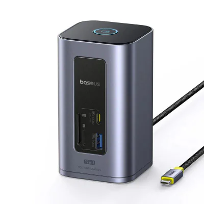DOCKING STATION Baseus Spacemate RD1 12 in 1, input USB Type-C, output 2xHDMI 4K@60Hz, 2xUSB-C (10Gbps), 2xUSB-A (5Gbps), 2xUSB, 1xRJ45, card reader SD/micro SD, 1XUSB-C (PD), gri "B00568103813-00" - 6932172687137