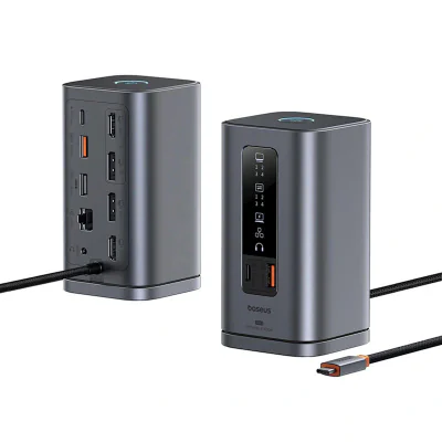 DOCKING Station Baseus Spacemate RD1 Series 11-in-1, conectare PC USB-C,2xHDMI 4K@60Hz,2xDP 4K@60Hz,2xUSB-A (10Gbps),1xUSB-C (10Gbps),1xRJ45,1xUSB-A (480Mbps),1xUSB-C (PD),1x3.5mm, incarcator(EU), gri "B0112701" - 693217269307