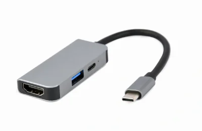 GEMBIRD A-CM-COMBO3-02 Multi Port Adapter USB type C 3in1 USB port + HDMI + PD silver