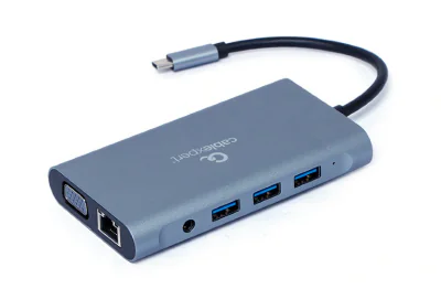 GEMBIRD A-CM-COMBO7-01 Multi Port Adapter USB Type C Hub3.0 HDMI VGA PD card reader stereo audio space grey