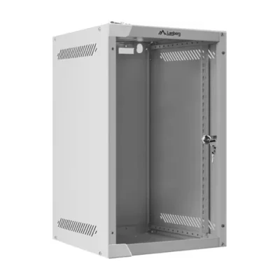 Dulap rack de perete Lanberg 10", 9U/280x310 (flat pack), ușă din sticlă, gri