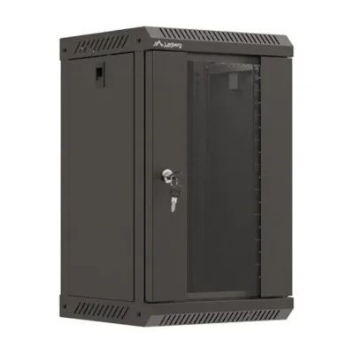 Dulap rack de perete Lanberg 10", 9U, 300x300, cu ușă din sticlă, negru
