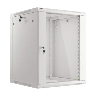 Dulap rack de perete Lanberg 19" 15U/600x600, ușă din sticlă, gri, V2