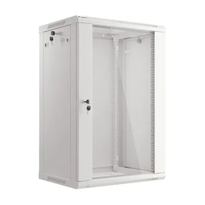 Dulap rack de perete Lanberg 19" 18U/600x450 (flat pack) cu ușă din sticlă, gri V2