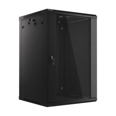 Dulap rack de perete Lanberg 19" 18U/600x600, ușă din sticlă, negru, V2