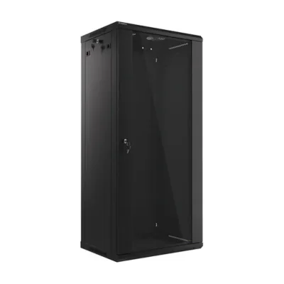 Dulap rack de perete Lanberg 19" 27U/600x450 (flat pack), ușă din sticlă, negru V2