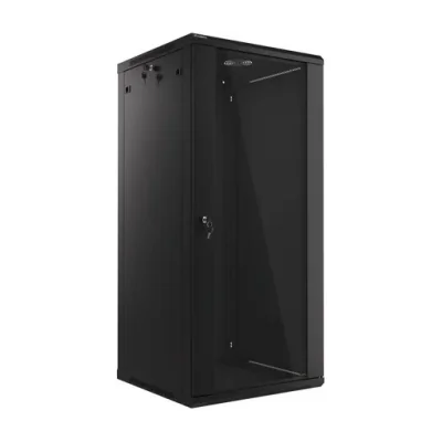 Dulap rack de perete Lanberg 19" 27U/600x600, ușă din sticlă securizată, negru, V2