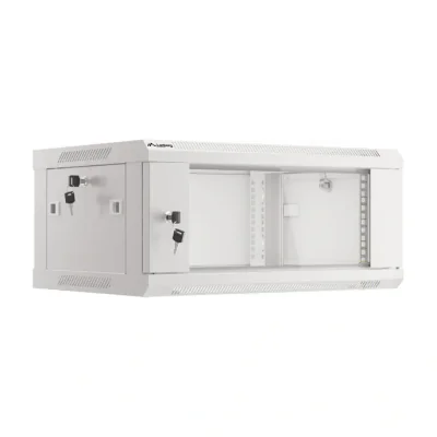 Dulap rack de perete Lanberg 19", 4U, 600x450 mm, ușă din sticlă, gri, V2