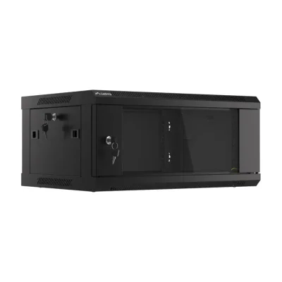 Dulap rack de perete Lanberg 19", 4U, 600x450 mm, ușă din sticlă, negru, V2