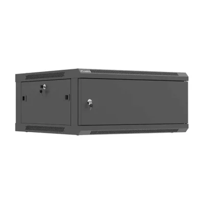 Dulap rack de perete Lanberg 19", 4U, 600x600 mm, ușă metalică perforată, negru, IP20